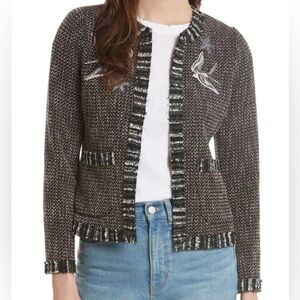 Rebecca Taylor Multi Tweed Bird Embellished Jacket-Black Combo Sz 0